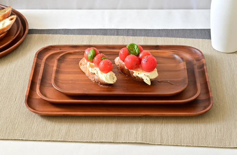 アカシアスタッキング長角トレイ 天然木 木製食器 ブラウン プレート トレー