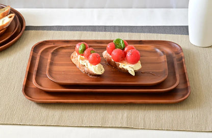 アカシアスタッキング長角トレイ 天然木 木製食器 ブラウン プレート トレー